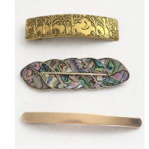 Hair Barrette Lot of 3 – Abalone Shell Leaf, Gold Woodland Clip, Minimalist Meta
